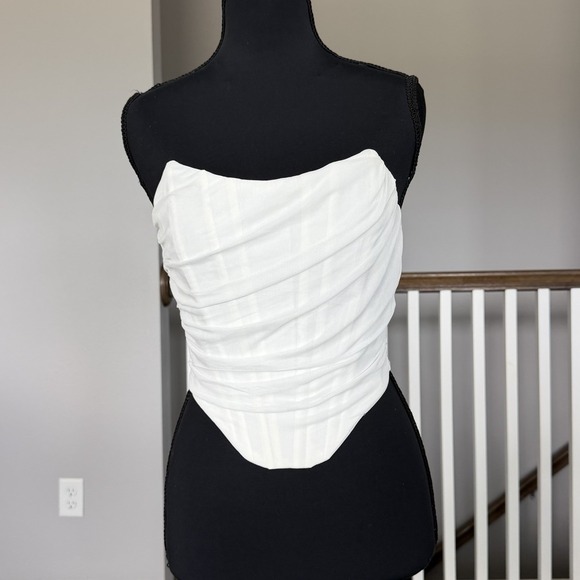 Tops - Strapless Bustier Corset Crop Top Small White Ruched Mesh Cosplay Coquette Bride